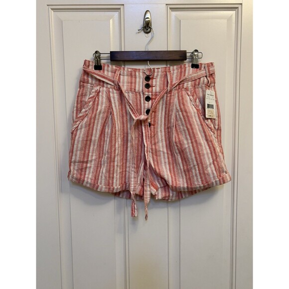 Free People Pants - Free People Moon Bay Parachute Shorts Pink New 4 linen blend striped belted